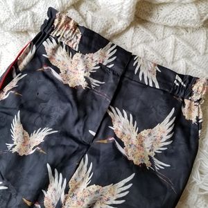 Bird Print Satin wide leg trouser